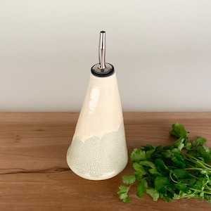 Olive oil dispenser, handmade decorative teal stoneware oil cruet, a gift for cook