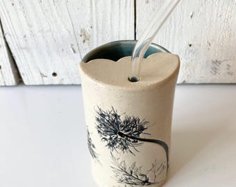 Handmade Ceramic Travel Mug with Straw, a reusable on-the-go coffee cup