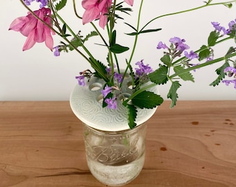 Ceramic flower frog Mason jar topper