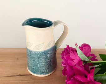Handmade Ceramic Pitcher for the Farmhouse Kitchen, a pitcher vase in teal green