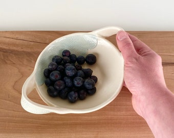 Small ceramic berry bowl strainer in teal, decorative handmade berry colander or veggie bowl strainer for the country kitchen