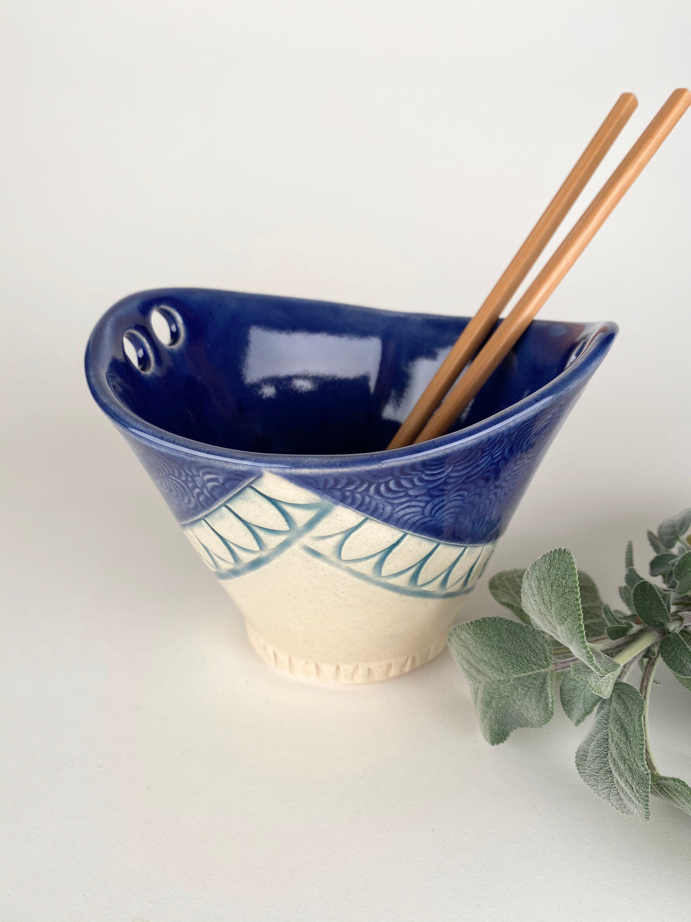 Ceramic noodle bowl with chopsticks handmade ramen or rice Etsy
