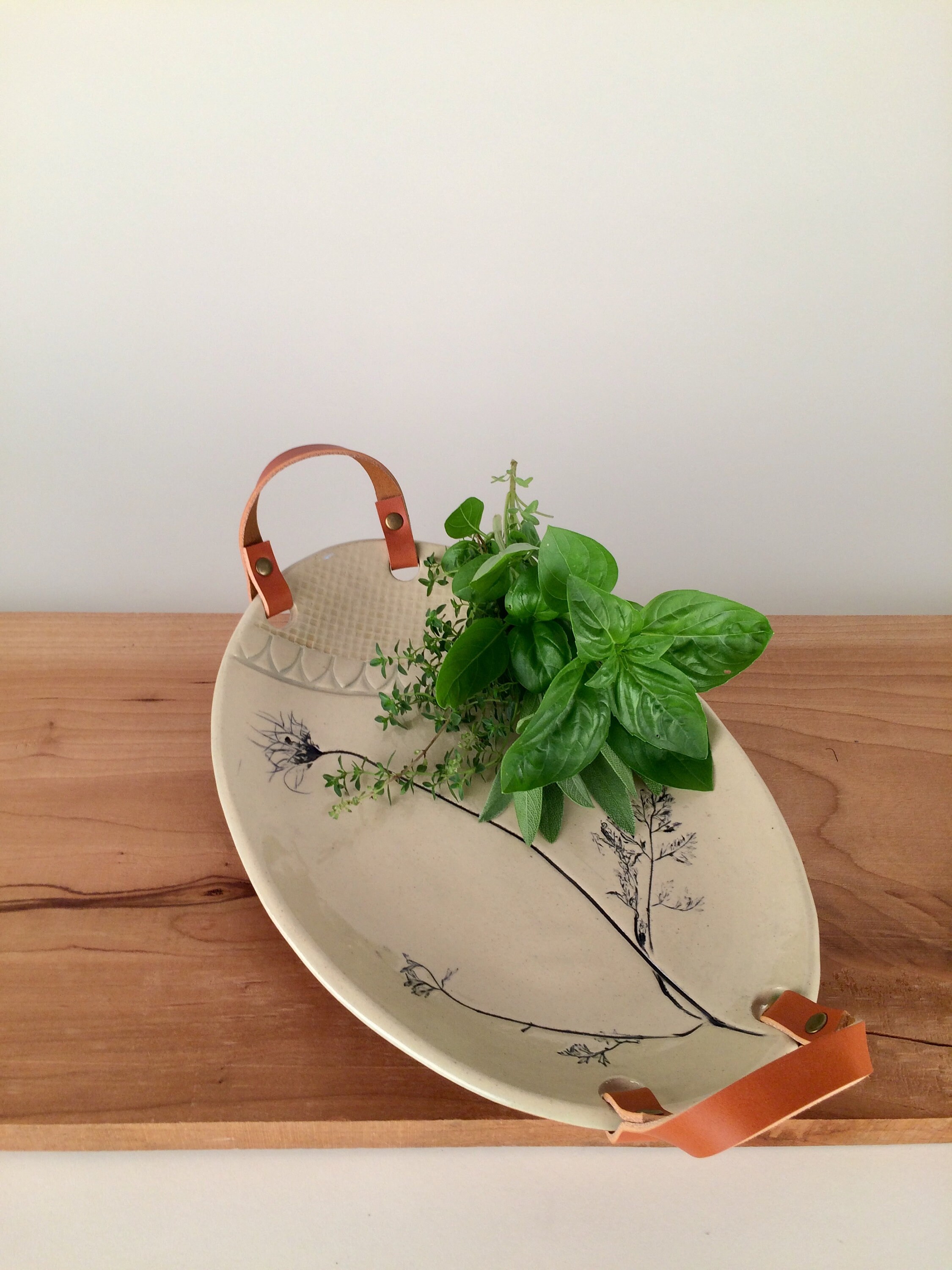 Decorative Serving Tray with Leather Handles
