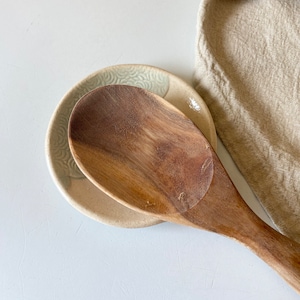 Handmade ceramic spoon rest in light teal for the farmhouse kitchen image 2
