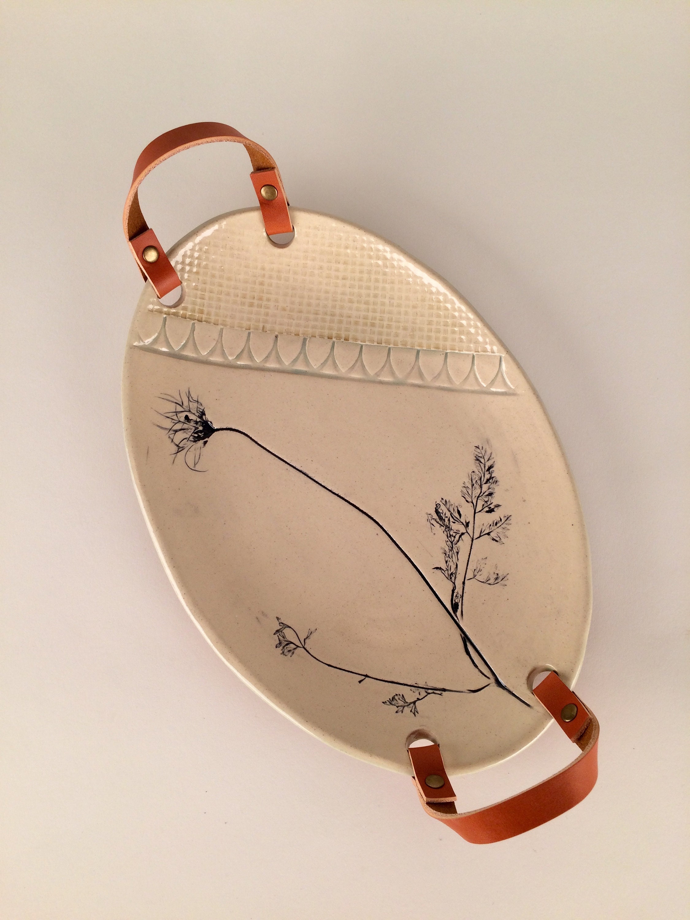 Decorative Serving Tray with Leather Handles