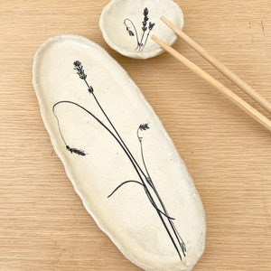 Sushi tray set with dipping bowl and chop sticks with lavender imprint for the farmhouse kitchen image 7