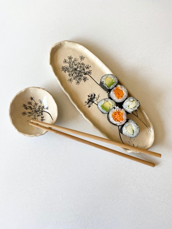 Sushi Tray Set With Dipping Bowl and Chop Sticks With Queen Anne's