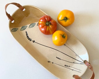 Large Serving Tray with Leather Handles