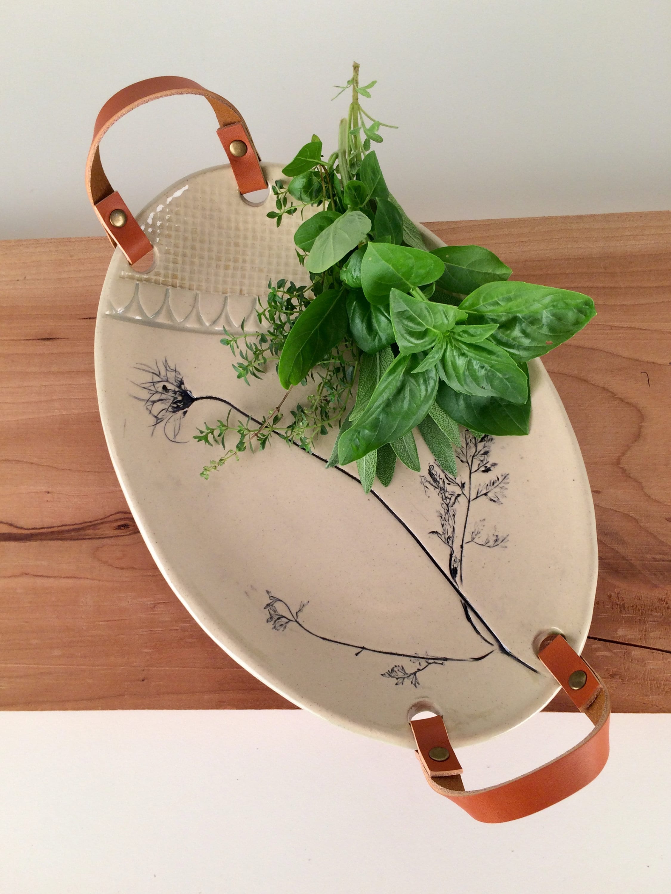 Decorative Serving Tray with Leather Handles
