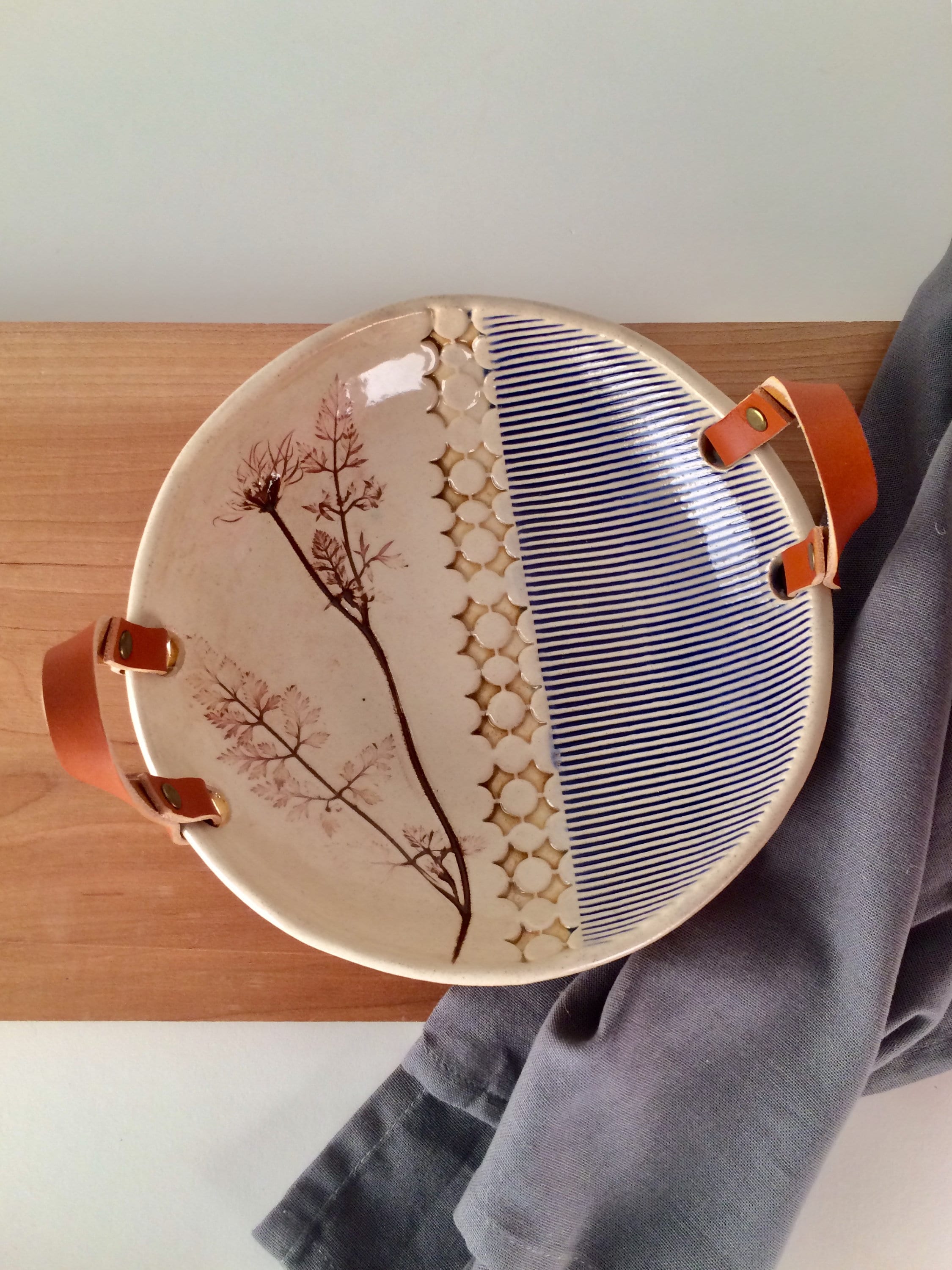 Serving Bowl with leather handles