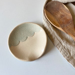 Handmade ceramic spoon rest in light teal for the farmhouse kitchen Green