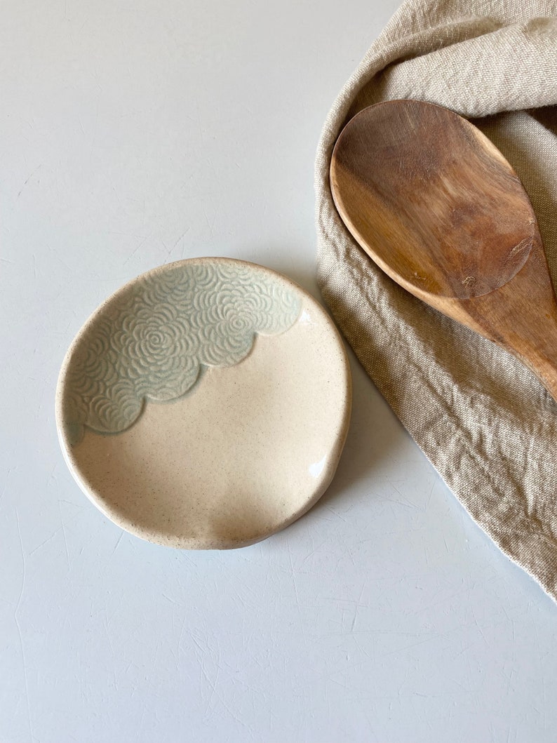 Handmade ceramic spoon rest in light teal for the farmhouse kitchen Green