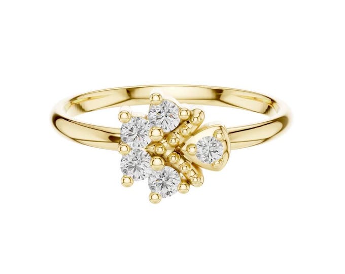 0.14 CT Exquisite Gold Floral Diamond Cluster Ring with Petal-Inspired Design, Brilliant Round Diamonds in Prong Setting Elegant  ring