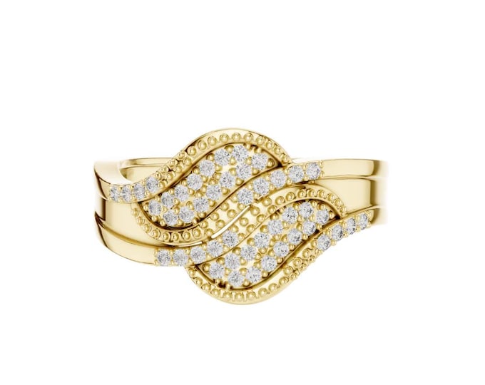 Elegant Gold Plated Double Band Ring with Sparkling Moissanite Wave Design Statement Jewelry Gift for Women Bridesmaids Anniversary
