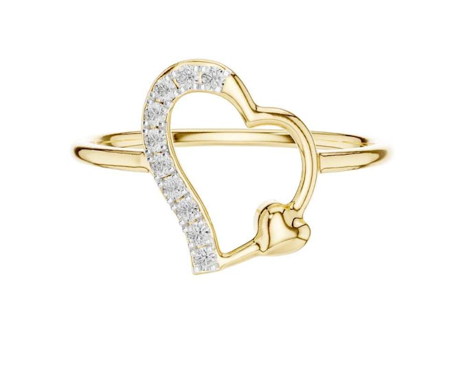 Elegant Gold-Plated Open Heart Ring with Dazzling Crystal Accents Romantic Double Heart Design for Women and Girls Dainty Minimalist Piece