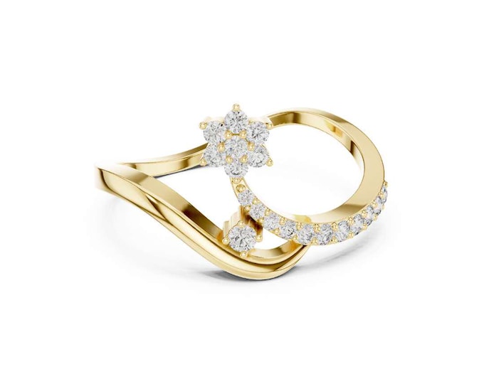 Celestial Moon and Star Ring – Gold Plated Crescent Ring with Cubic Zirconia – Dainty Astrology Ring, Cosmic Jewelry Gift for Her