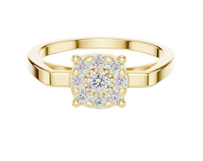 Gold Diamond Cluster Engagement Ring Round Brilliant Halo Setting Dainty Promise Ring Elegant Fine Jewelry Gift for Her Classic Ring