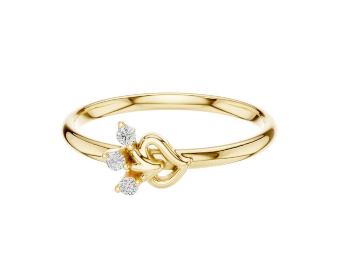 Gold Love Knot Diamond Ring Dainty 14k Gold Knot Ring Delicate Diamond Promise Ring Minimalist Gold Band with Cluster Diamonds Gift for Her
