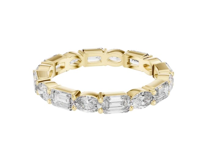 Great Gold Eternity Band Ring Emerald and Oval Cut Statement Ring Luxury Wedding Band Anniversary Jewelry Gift for Her