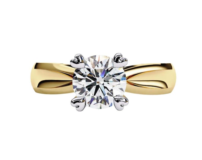 Two Tone Gold Round Cut Moissanite Engagement Ring Classic 6 Prong Solitaire Ring Elegant Yellow and White Gold Bridal Jewelry Gift for Her