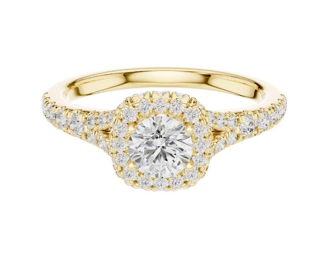 Bright Double Halo Engagement Ring Round Moissanite Center Pave Diamond Band Sparkly Luxurious Bridal Ring Jewelry Anniversary Gift for Her