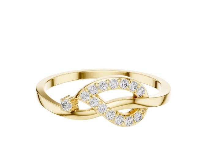 14K Gold Plated Infinity Knot Ring with Pave Stones Dainty Yellow Gold Promise Ring Minimalist Statement Jewelry Gift Unique Wedding Ring