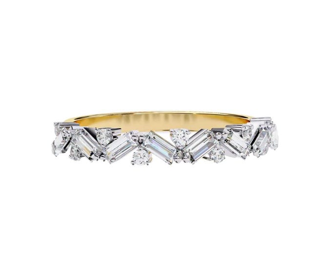 Classic Baguette Moissanite Eternity Band Modern Geometric Stacking Ring Luxurious Sparkling Gold Wedding Anniversary Jewelry Gift for Women