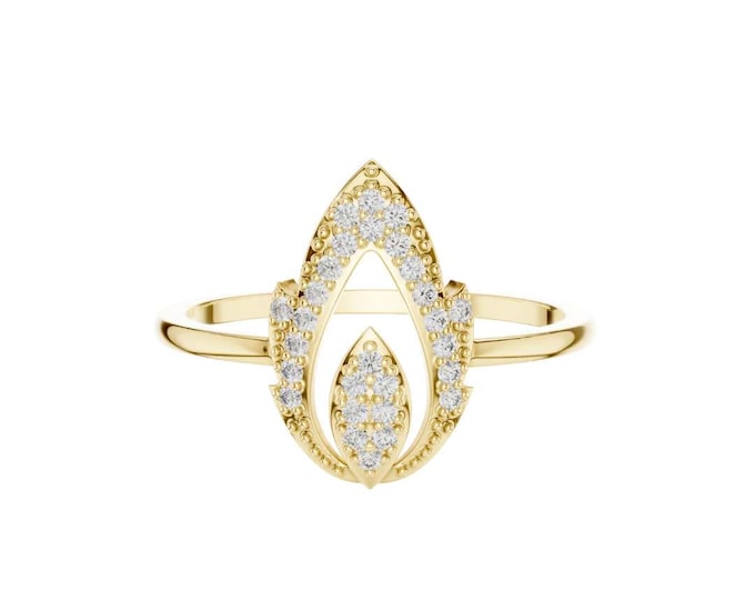 Round Moissanite Gold Ring Double Band Statement Ring Unique Gold Engagement Ring Modern Moissanite Ring Dainty Gift for Her