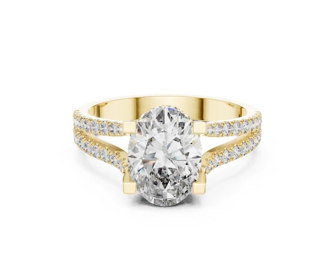 Elegant Moissanite Engagement Ring Oval Cut with Side Stones 2.18 CT Gold Bridal Ring Anniversary Ring Minimalist Wedding Jewelry for Her