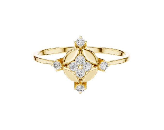 Round Moissanite Geometric Diamond Shaped Ring Dainty Minimalist Style Ring with Cubic Zirconia Vintage Inspired Boho Jewelry Gift for Her