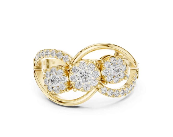 Interlocking Gold Moissanite Halo Ring Elegant Jewelry for Anniversary Engagement or Special Occasion Gift