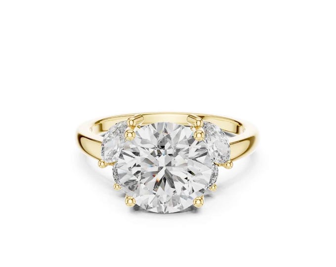 Luxury 3.88 CT Round & Marquise Cut Diamond Engagement Moissanite Ring Gold Solitaire Ring Elegant Bridal Jewelry Customizable Fine Jewelry