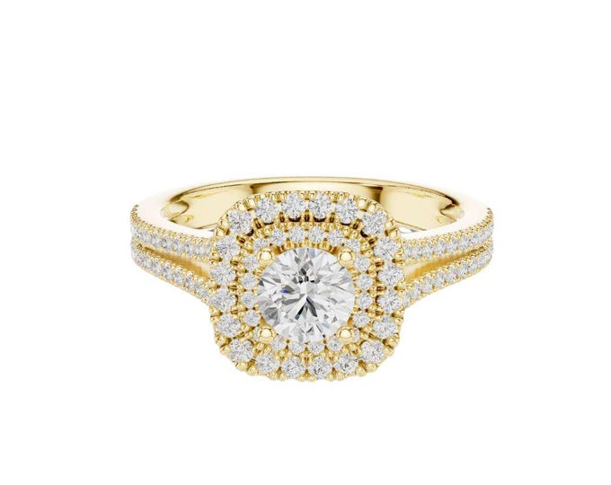 Elegant Double Halo Diamond Wedding Ring Round Cut Moissanite Bridal Ring in Gold, Silver, Rose Gold Luxury Anniversary Gift for Women