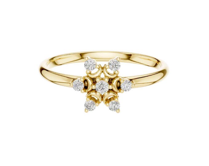 Elegant Diamond Starburst Ring for Women Dainty Celestial-Inspired 6-Point Star Design with Sparkling Round Diamonds Minimalist Fine Jewelry