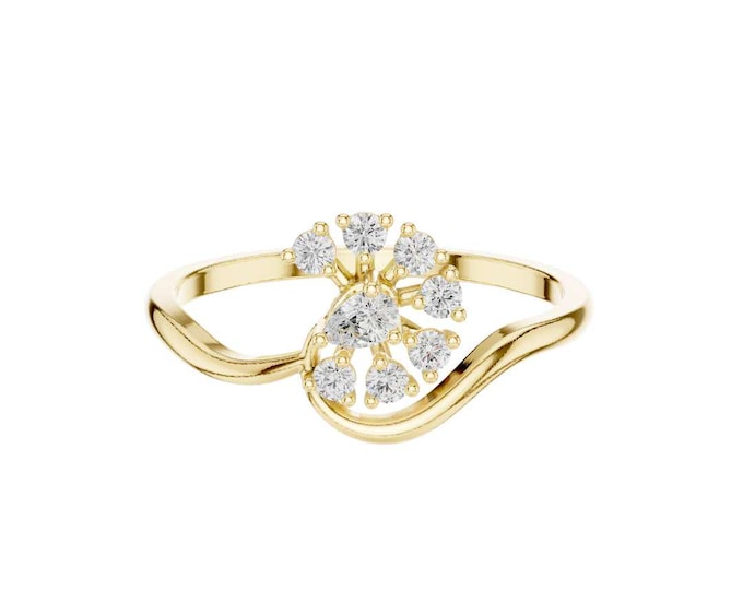 Excellent Floral Moissanite Diamond Ring Elegant Swirl Design Dainty Flower Ring Unique Nature Inspired Jewelry Minimalist Promise Ring