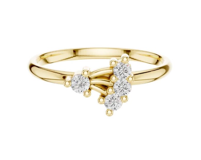 0.095 CT Elegant Gold Cluster Diamond Ring Unique Curved Design with Round Brilliant Diamonds in Classic Prong Setting Timeless Promise