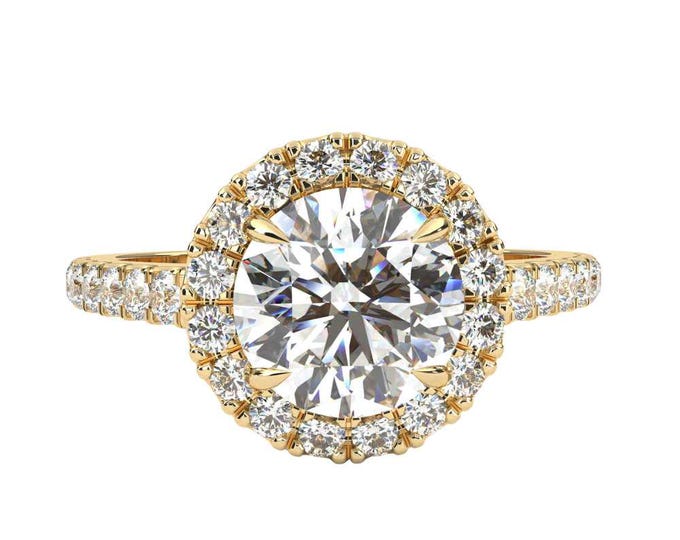 Unique Round Brilliant 2.70 TCW Diamond Halo Ring with Pave Band Sparkling Luxury Bridal Jewelry Elegant Anniversary or Promise Ring