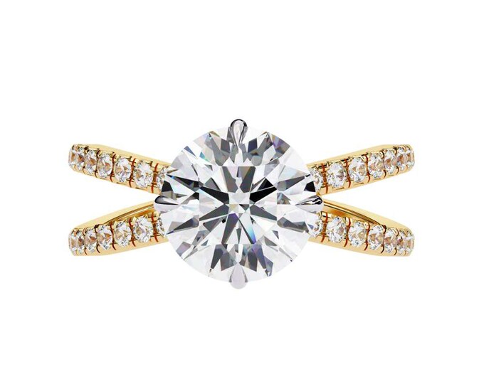 Dazzling Round Solitaire Diamond Ring with Pave Split Band Contemporary 14K Gold Engagement Ring Elegant and Timeless Fine Jewelry Gift