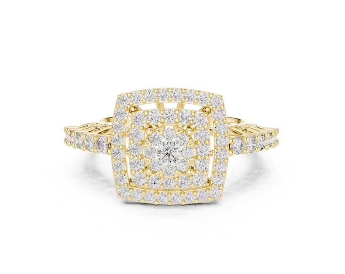 Round Moissanite Engagement Ring in Featuring Halo with Pave Diamond Accents Elegant Bridal Jewelry for Romance and Special Occasions