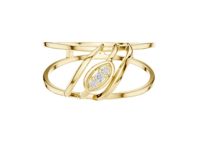 Modern Round Moissanite Wire Ring Statement Ring Dainty Open Band Gold Ring Unique Geometric Jewelry for Her Minimalist Ring Design For Her