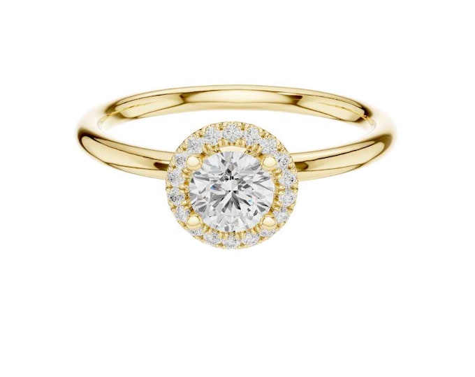 Latest Halo Engagement Ring Round Moissanite Diamond Center Stone Dainty Gold Ring Minimalist Solitaire Ring for Women Fine Jewelry Gift