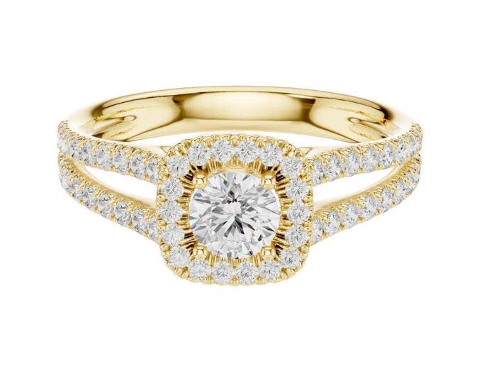 Classic 1.01 CT Round Cut Moissanite Halo Wedding Ring with Split Shank Band Elegant Bridal Jewelry Unique Promise Ring Gift for Her