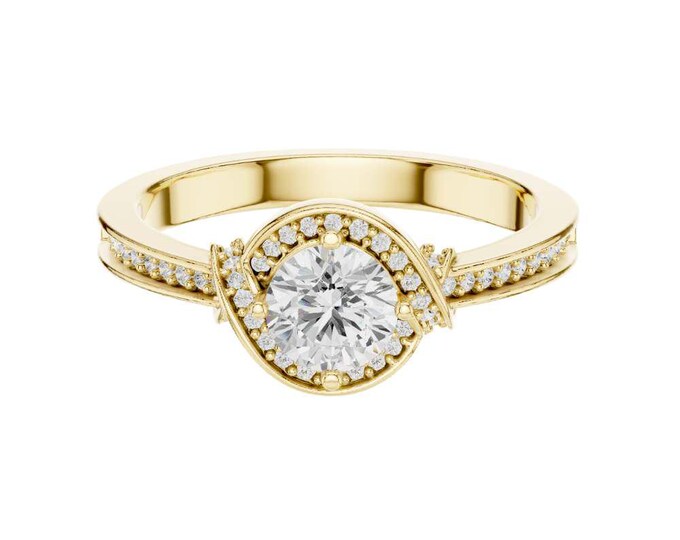 Exquisite Halo Engagement Ring Round Diamond with Swirl Setting Twisted Pave Band Bridal Jewelry Unique Gift for Wedding Anniversary for Her