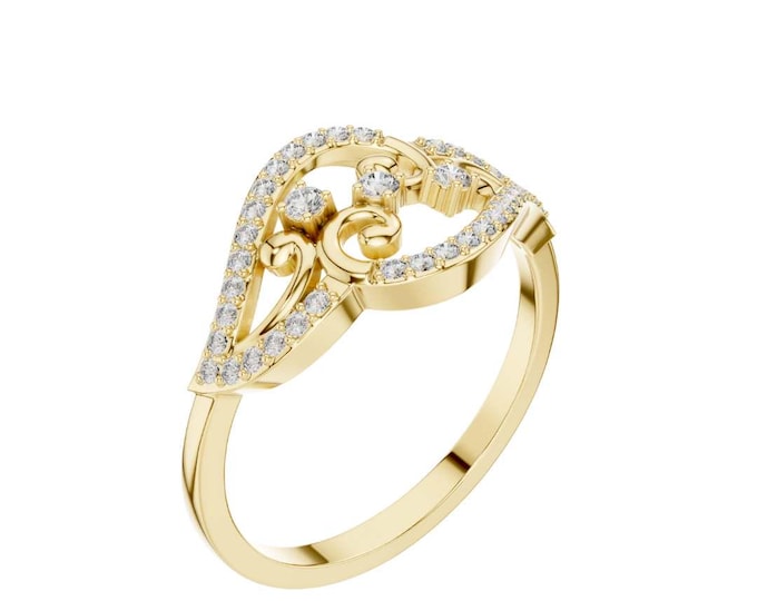 Elegant Gold Plated Heart Shaped Ring with Sparkling Moissanite Floral Design Perfect for Women Bridesmaids Promise Jewelry Adjustable Band