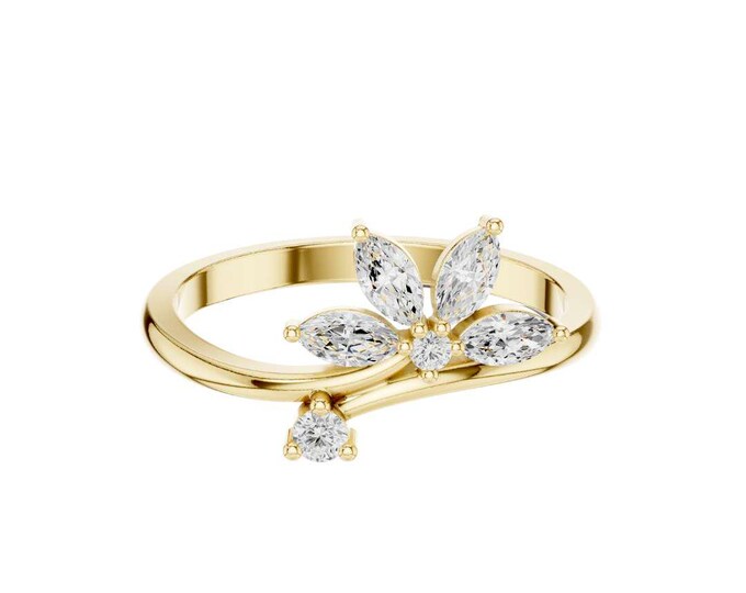 Elegant Gold Plated Marquise Shaped Ring with Sparkling Moissanite Design Perfect for Women Bridesmaids Promise Jewelry Adjustable Band