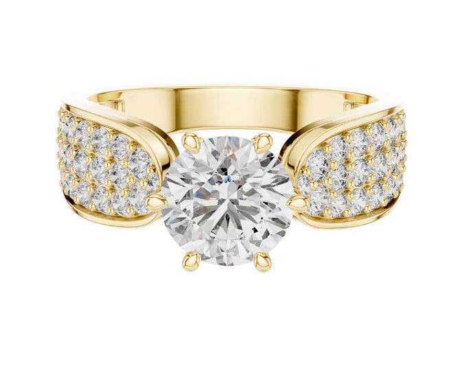 Stylish Round Cut Moissanite Ring 1.53 CTW Gold Statement Ring Unique Cluster Pave Band Solitaire Bridal Ring Anniversary Jewelry Gift