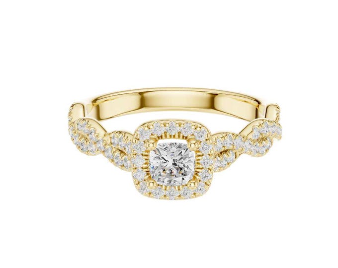 Cushion Cut Moissanite Halo Ring: Sterling Silver Pave Band