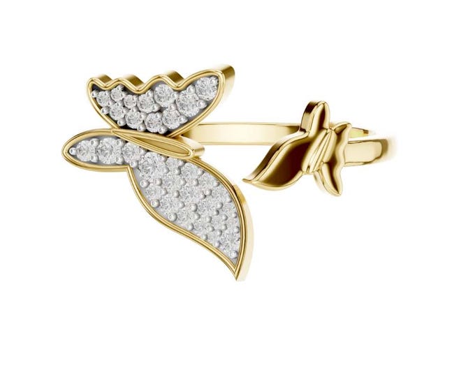 Luxury Butterfly Ring with Diamonds in 14k Gold Elegant Diamond Engagement Ring Unique Butterfly Jewelry Statement Ring Gift for Her