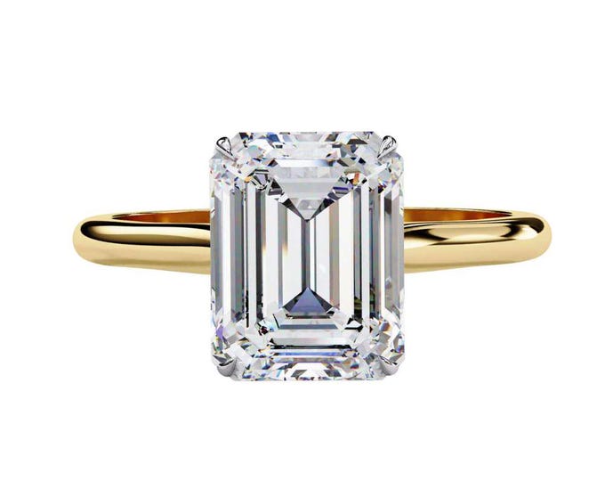 Emerald Cut Moissanite Solitaire Ring in Yellow Gold Minimalist Ring Elegant Fine Bridal Jewelry Timeless Wedding Anniversary Gift for Her