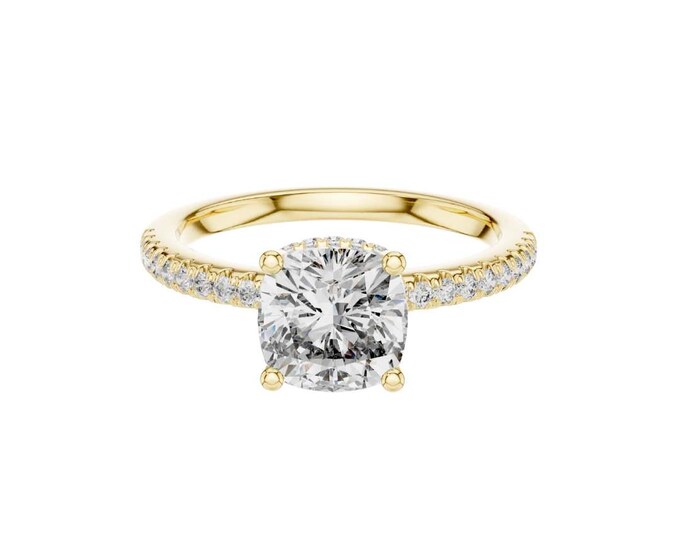 Vintage Minimalist Engagement Round Cut Diamond Promise Ring in Gold with Pave Band Elegant Bridal Jewelry for Beautiful Women